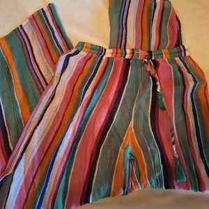 Womens Lulus Size Large Eternal Vacation Green Multi Striped Swim Coverup Pants